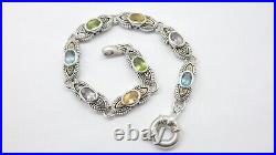 Designer Marked 18k Gold Sterling Silver 8 TCW Genuine Mulit-Gemstone Bracelet