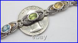 Designer Marked 18k Gold Sterling Silver 8 TCW Genuine Mulit-Gemstone Bracelet