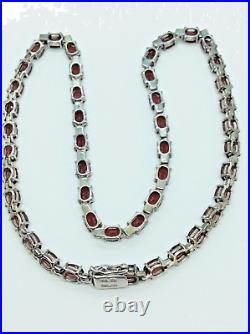 Designer Marked Sterling Silver 925 Garnet Tennis Necklace 23 carats 15 long