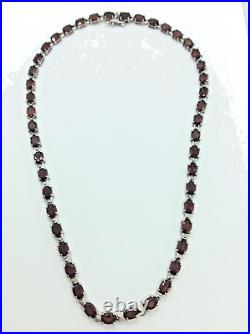 Designer Marked Sterling Silver 925 Garnet Tennis Necklace 23 carats 15 long