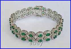 Designer Marked Sterling Silver Green Emerald CZ Link Tennis bracelet