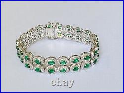 Designer Marked Sterling Silver Green Emerald CZ Link Tennis bracelet