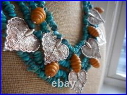 Designer Quality ROSALINE Genuine Turquoise Jade Sterling Silver Chunky Necklace