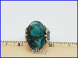 Designer Signed / Marked Bora Sterling Silver & Gold 925 Turquoise Ring Sz. 8.5
