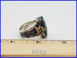 Designer Signed / Marked Bora Sterling Silver & Gold 925 Turquoise Ring Sz. 8.5