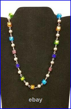 Dobbs Sterling Silver Ball Link Necklace 19 Murano Silver Foil Glass Beads