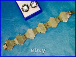 Early Mexican 925 Sterling Silver Abalone Shell Modernist Link Bracelet ca. 1920