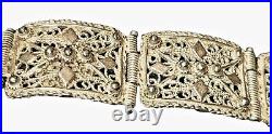 Early Sterling Silver Filigree Bracelet 7 panels Mark 925
