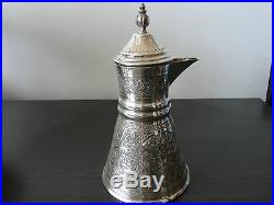 Egyptian Coffee Pot Sterling Silver 900 Standard Engraved Circa 1900, Marked