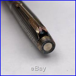 Elegant VTG Sterling Silver Parker Fountain Pen WithGold Trim 14K Nib Marked USA