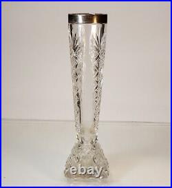 ++English Sterling Silver Marked Sheffield Cut Glass Crystal Vase early 1900's