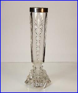 ++English Sterling Silver Marked Sheffield Cut Glass Crystal Vase early 1900's