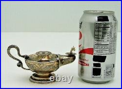 English Sterling Silver Oil Lamp with Figural Snake Handle Gold Wash Marked 1902