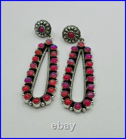 Enhanced Pink Opal Statement Earrings 925 Sterling Silver Marked Sterling