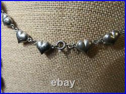 FJ-93 Vintage 2 Sterling Silver Puffed Heart Necklaces Marked 925 on the Clasps