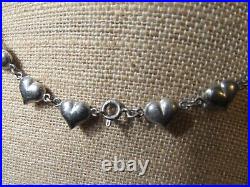 FJ-93 Vintage 2 Sterling Silver Puffed Heart Necklaces Marked 925 on the Clasps