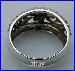 FORGET ME NOT FLOWER 1/2 0.925 Sterling Silver Estate band RING size 8.25