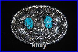 Fantastic THOMAS TSO Signed & Marked Sterling Silver/Turquoise Buckle 50 grams