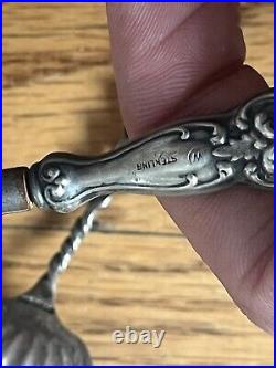 Four Unique Pieces, Marked Sterling-Late 1800s, Early 1900s, Tarnished