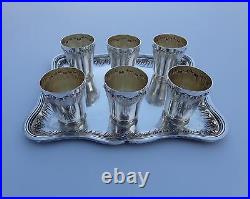 French Art Nouveau Christmas Silver Splash Wave Goblets Cups Tray Fully Marked
