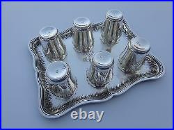 French Art Nouveau Christmas Silver Splash Wave Goblets Cups Tray Fully Marked
