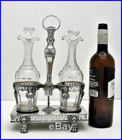 French Sterling Silver & Glass Cruet Set Figural Marked 950 fine c1818