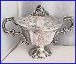 French Sterling with Minerva Marks Covered Large Sugar Bowl 5 Tall