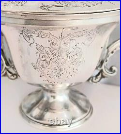 French Sterling with Minerva Marks Covered Large Sugar Bowl 5 Tall