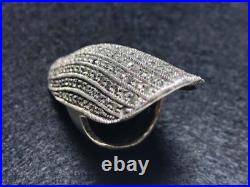 Full Finger Shield Statement Ring marked 925 unsigned Rhinestone Size 9