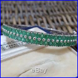 Gems Tv 925 Sterling Silver Bangle, Zambian Emerald 7.59 Ct, Diamonds, H/marked