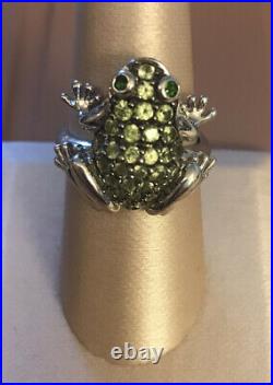Genuine Peridot Highly Polished FROG Sterling Silver RING Size 8 Marked 925