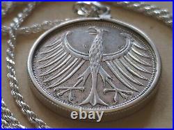 Germany Silver 1951 5 Mark Coin Pendant 24.925 Italian 2mm Silver Rope Chain