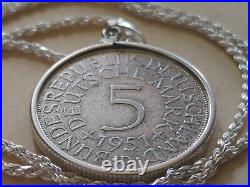 Germany Silver 1951 5 Mark Coin Pendant 24.925 Italian 2mm Silver Rope Chain
