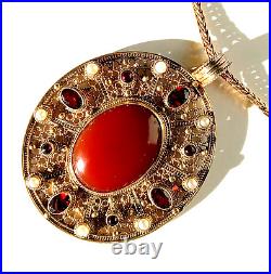 Gold over 925 Garnet Pearl Amethyst Aesthetic Movement marked CI Necklace 24in