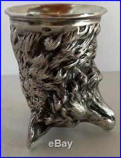 Gorgeous Russian Marked Sterling Silver Fox Head Stirrup Cup