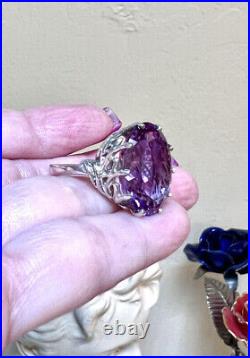 Gorgeous Vintage Ornate Designer Large Faceted Amethyst Gemstone Ring