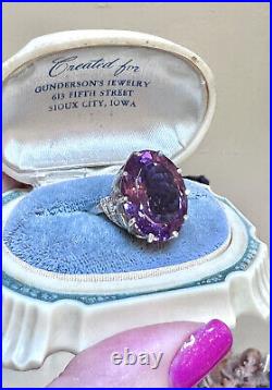 Gorgeous Vintage Ornate Designer Large Faceted Amethyst Gemstone Ring