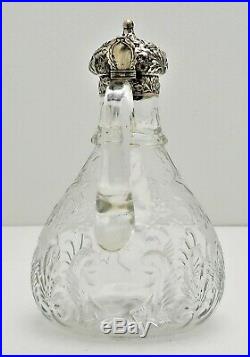 Gorham Sterling Silver & Cut Glass Wine Pitcher Jug Bird Motif Date Marked 1886