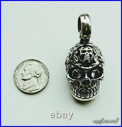 Gothic Skull Cranium Pendant Detailed 925 Sterling Silver Handcrafted Marked