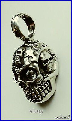 Gothic Skull Cranium Pendant Detailed 925 Sterling Silver Handcrafted Marked