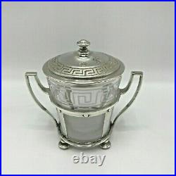 Greek Key Art Deco Jar English Silver AD Marked Alfred Dunhill & Sons Glass