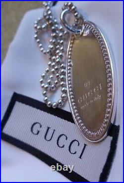 Gucci Authentic Sterling Silver Necklace Oval Ellipse Dog Tag Italy Marked