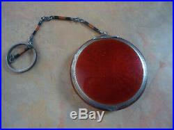 Guilloche F. &G. Sterling Silver Red n Black Enamel Ring Finger Compact Marked