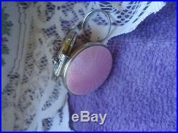 Guilloche Pink Enamel Sterling Silver Ring Finger Chatelaine Compact Marked