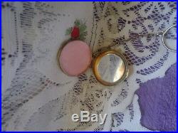 Guilloche Pink Enamel Sterling Silver Ring Finger Chatelaine Compact Marked