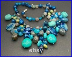 HSN or QVC Turquoise & Quartz Stone Bead 925 Sterling Necklace Marked A IL