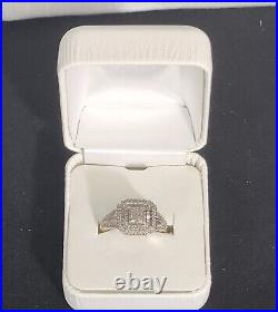 Halo Style, Cushion Cut Diamond Ring, Sterling Silver, Size 7.5, Marked Sun925