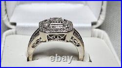 Halo Style, Cushion Cut Diamond Ring, Sterling Silver, Size 7.5, Marked Sun925