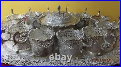 Hand Crafted Persian Sterling Silver 90 Tea Set 14 Picece. Marked 90-navaea