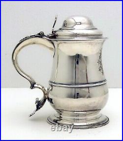 Hand Wrought English Sterling Silver Tankard with Armorial marked JW Dated 1764